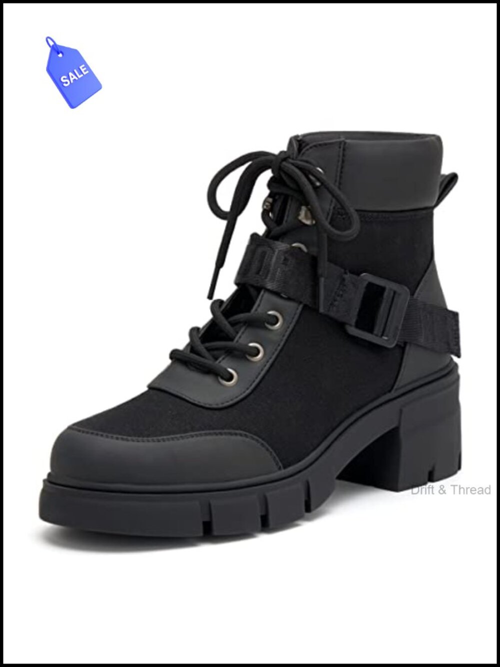Women's Combat Boots Chunky Lug Sole Lace-Up Canvas PU Leather Ankle Boots
